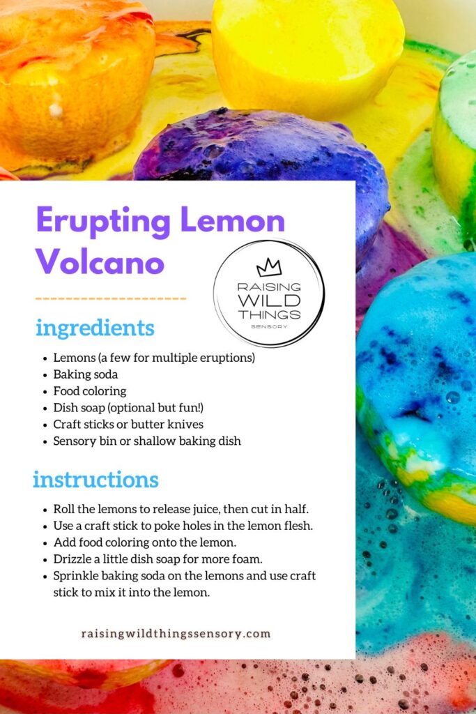 Erupting lemon volcano recipe card