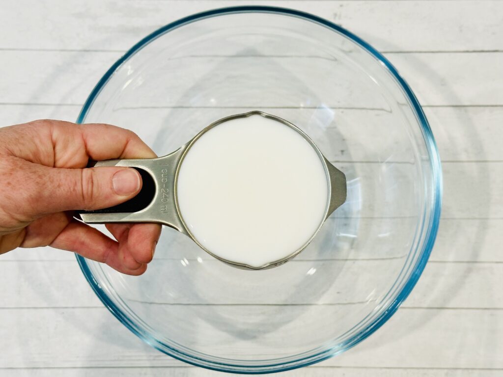 Adding glue to the mixing bowl