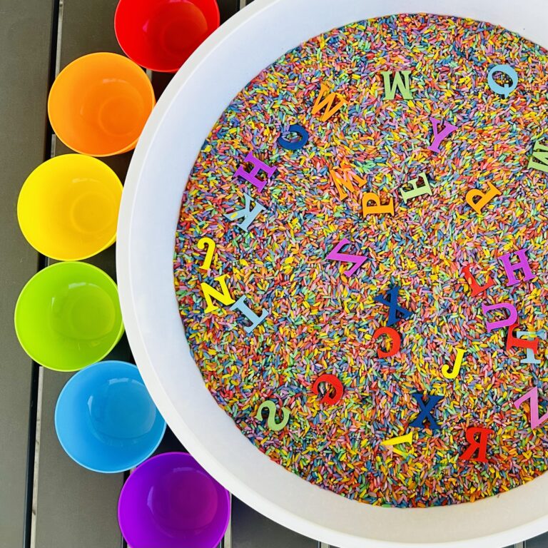 How To Make A Rainbow Rice Alphabet Hunt Sensory Bin