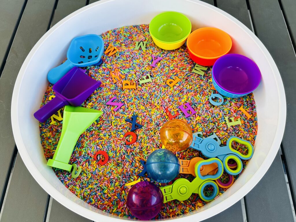 How To Make A Rainbow Rice Alphabet Hunt Sensory Bin