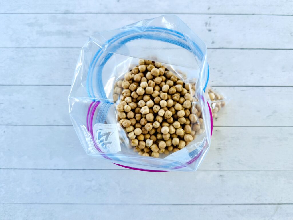 Dry chickpeas in a ziplock bag.