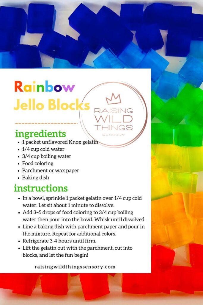 Rainbow Jello Blocks Recipe Card