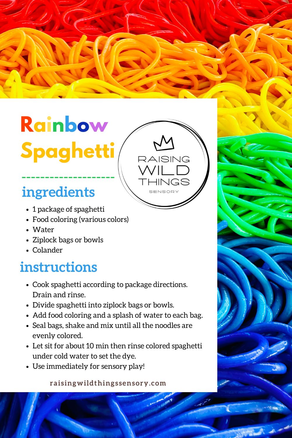 How To Make Rainbow Spaghetti For Sensory Play - Raising Wild Things ...
