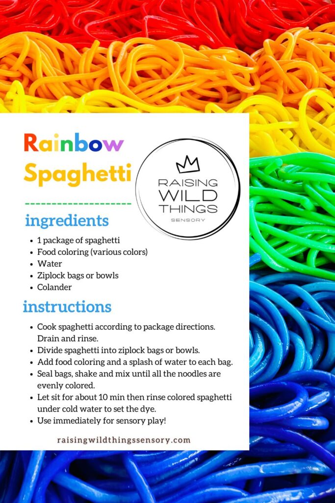 Rainbow Spagetti Recipe Card - The Best Taste-Safe Sensory Play Ideas