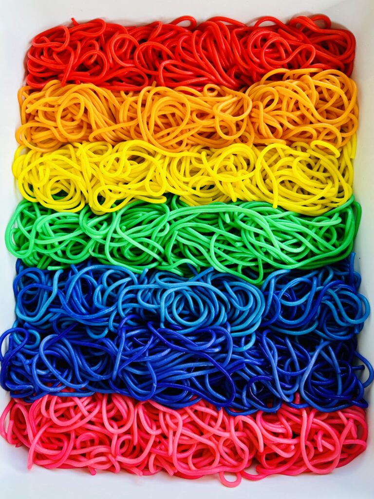 How To Make Rainbow Spaghetti Noodles For Sensory Play