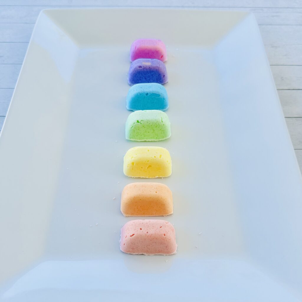 Fizzy ice cubes on a tray