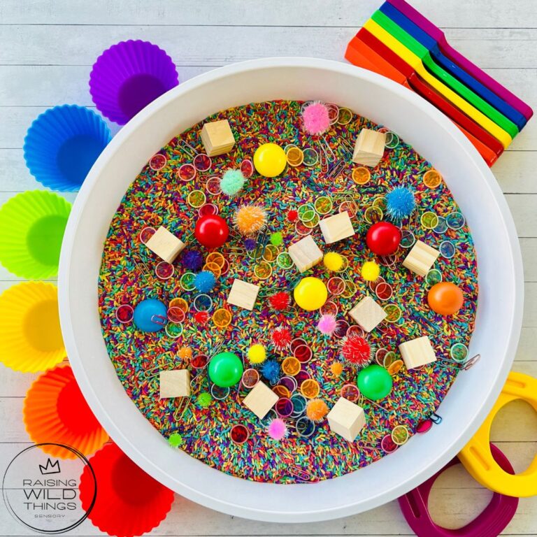 How To Make A Magnet Sensory Bin Using Rainbow Rice