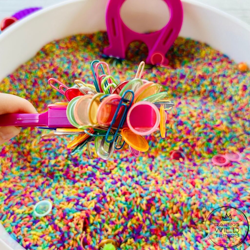 How To Make A Magnet Sensory Bin Using Rainbow Rice