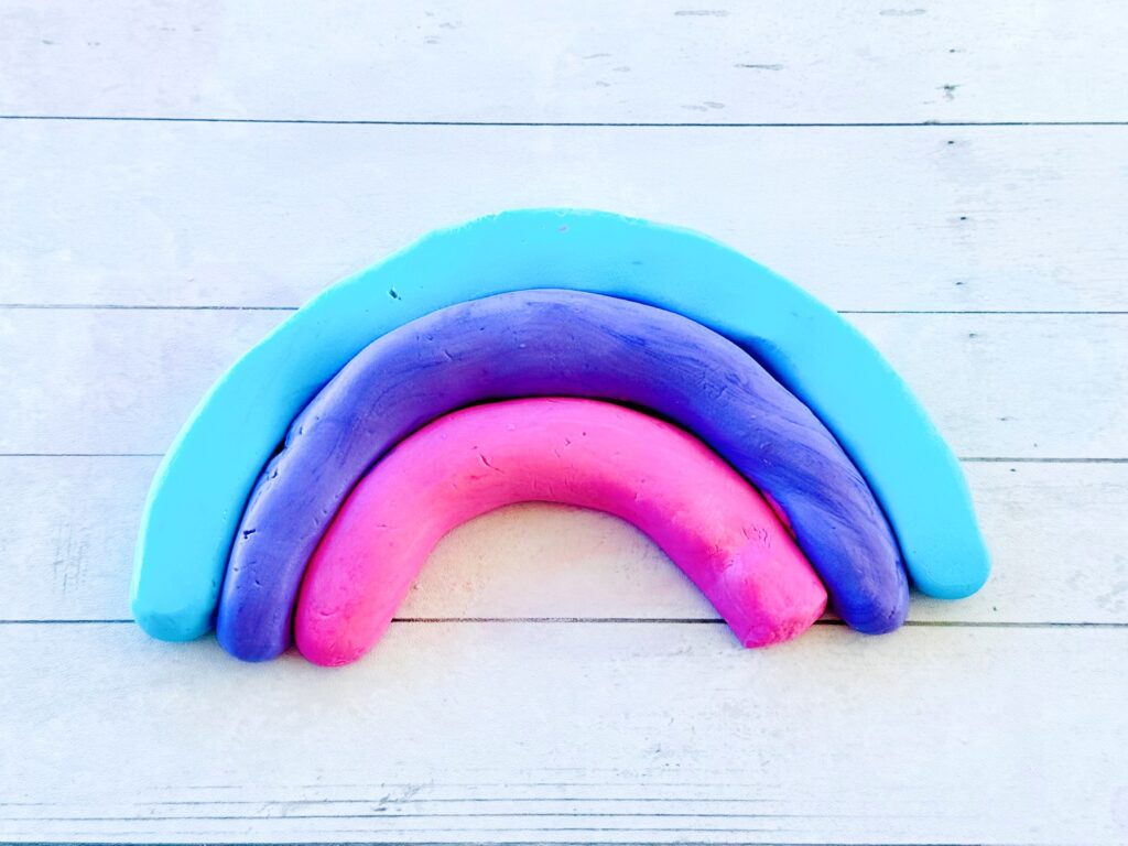 Homemade Cloud Dough made into a Rainbow