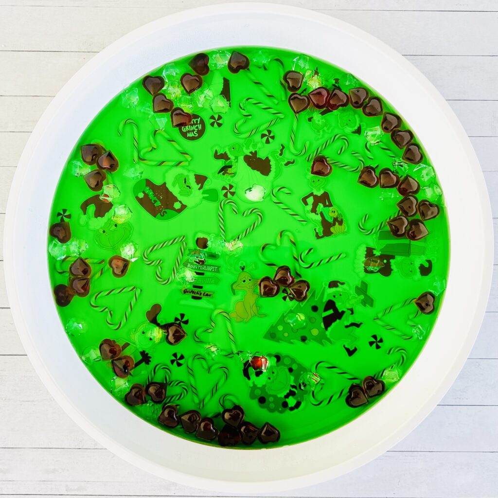 The BEST Jello Christmas Grinch Sensory Bin