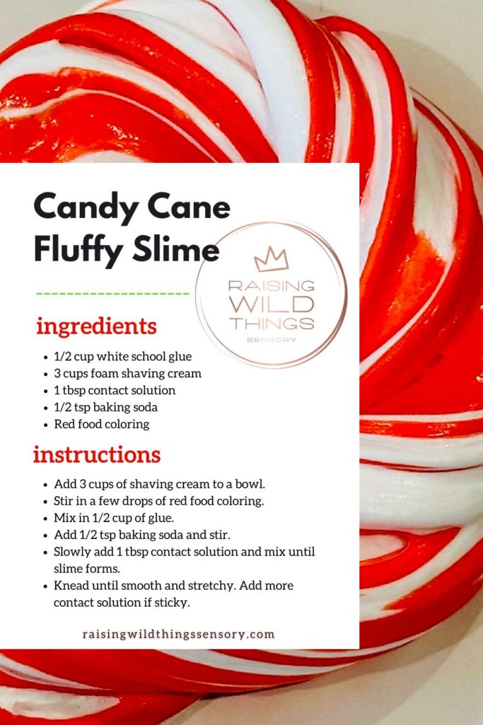 Candy Cane Fluffy Slime Recipe Card