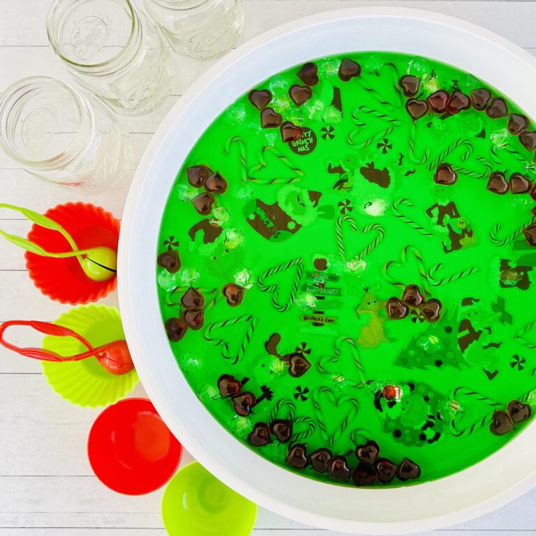 The BEST Jello Christmas Grinch Sensory Bin