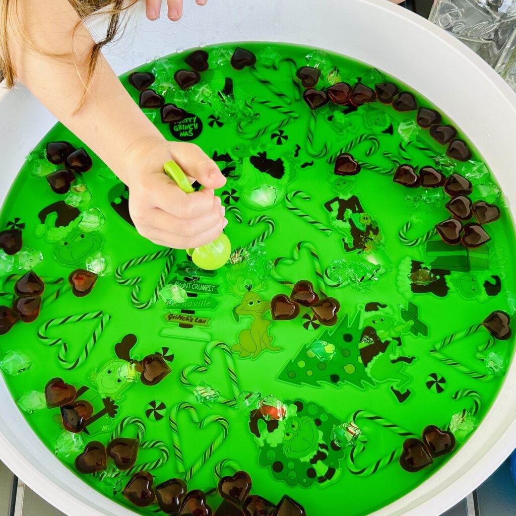 The BEST Jello Christmas Grinch Sensory Bin