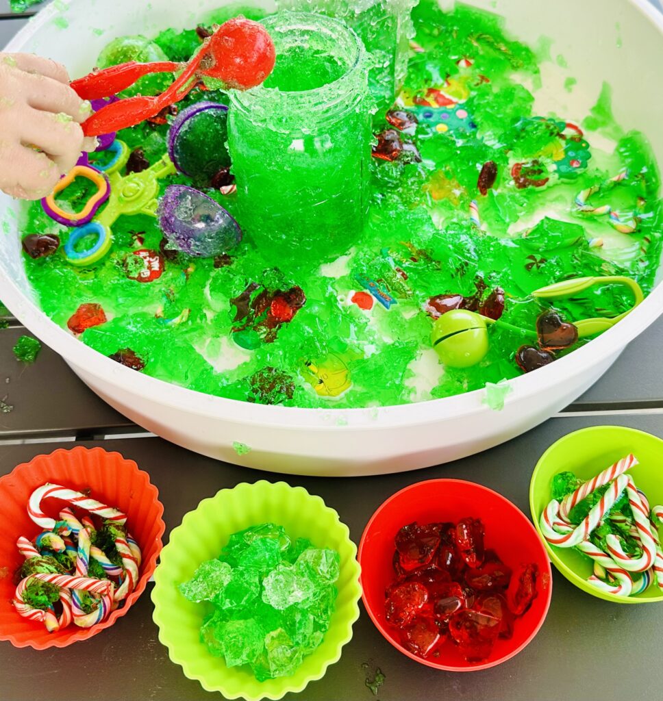 The BEST Jello Christmas Grinch Sensory Bin