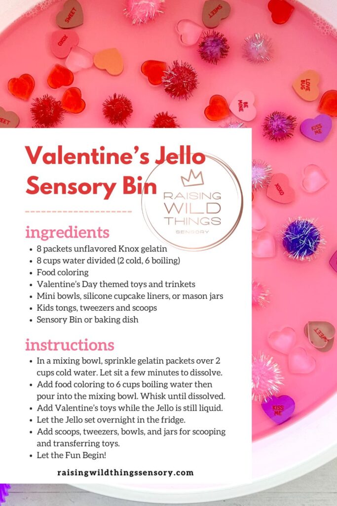 Valentine's Day Jello Sensory Bin Recipe Card