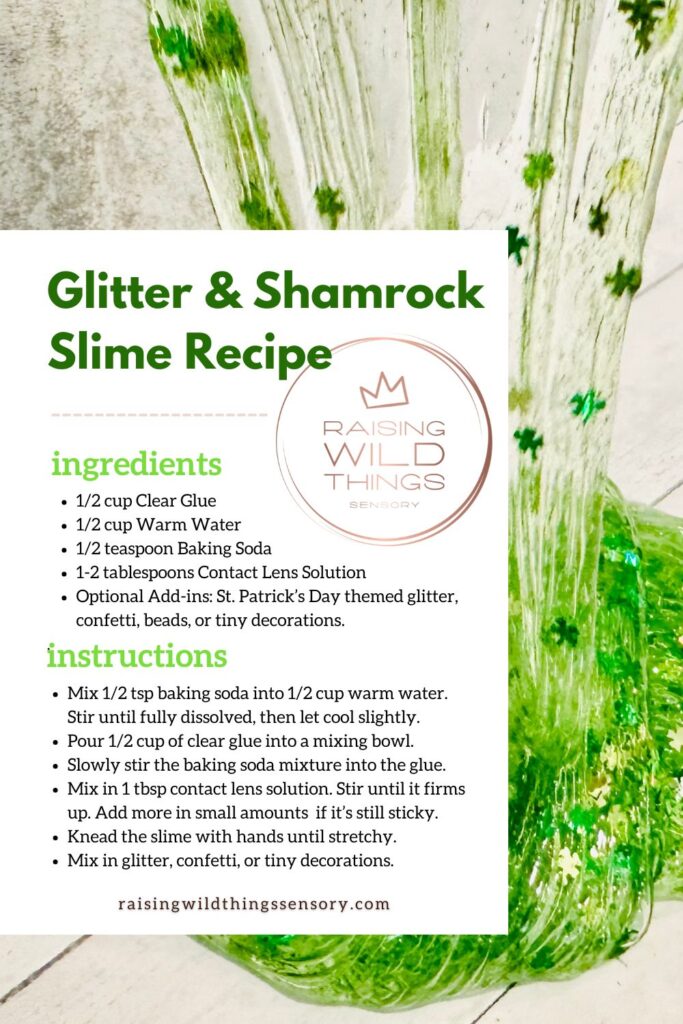 St. Patrick’s Day Shamrock & Glitter Slime Recipe Card