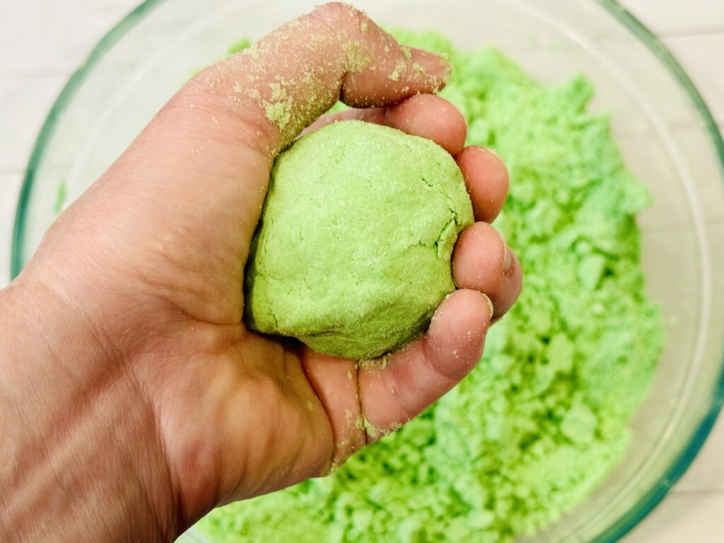 Testing the texture of the St. Patrick's Day Moon Dough