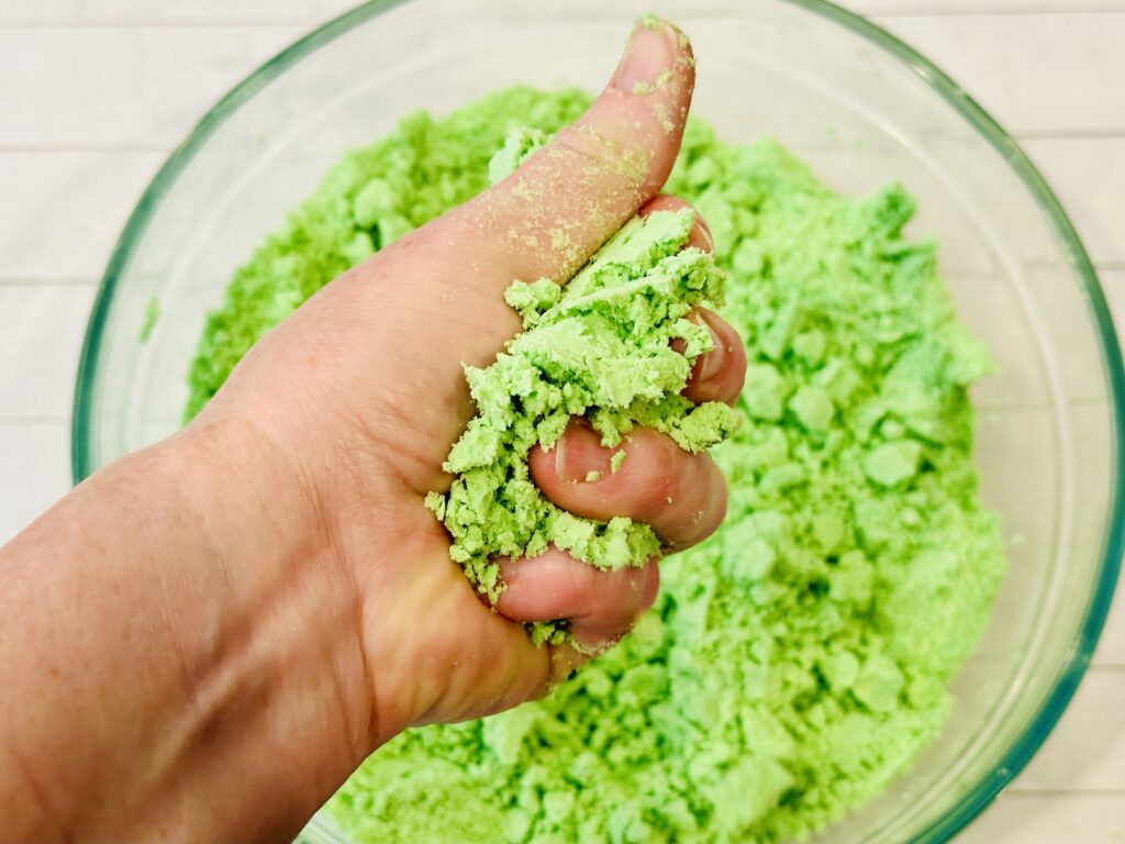 Testing the texture of the St. Patrick's Day Moon Dough