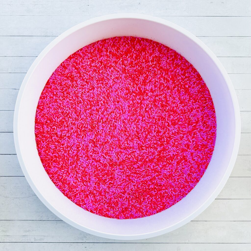 How To Make A Valentine's Day Colored Rice Sensory Bin