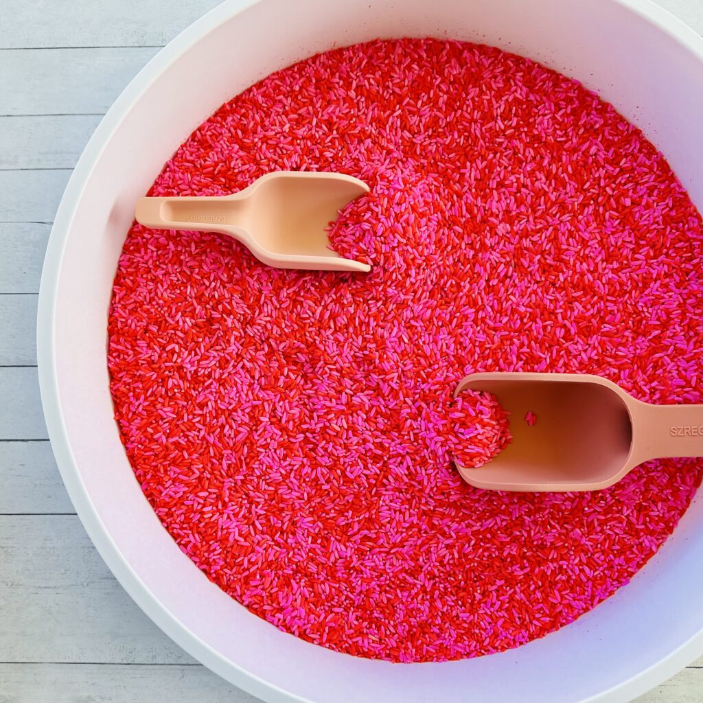 How To Make A Valentine's Day Colored Rice Sensory Bin