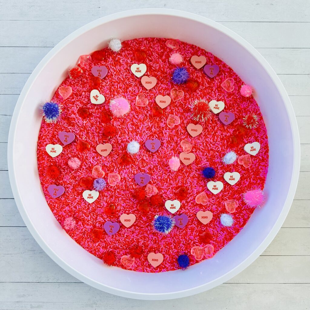 How To Make A Valentine's Day Colored Rice Sensory Bin