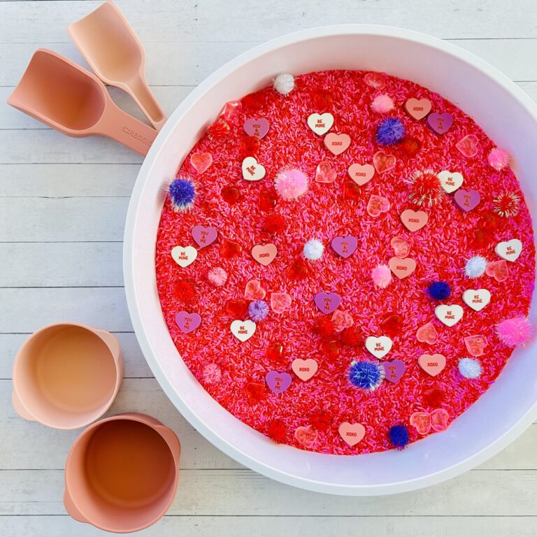 How To Make A Valentine's Day Colored Rice Sensory Bin