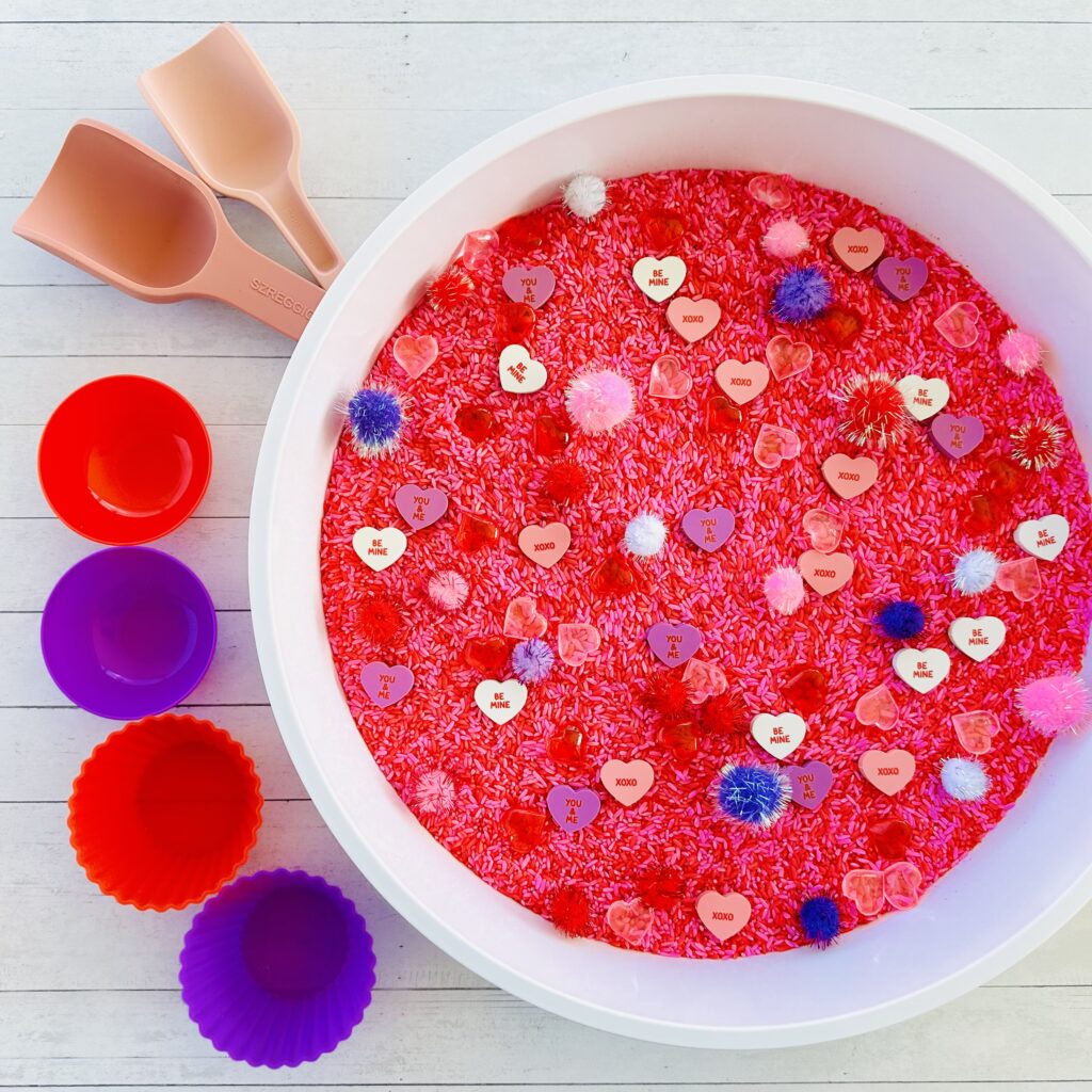 How To Make A Valentine's Day Colored Rice Sensory Bin