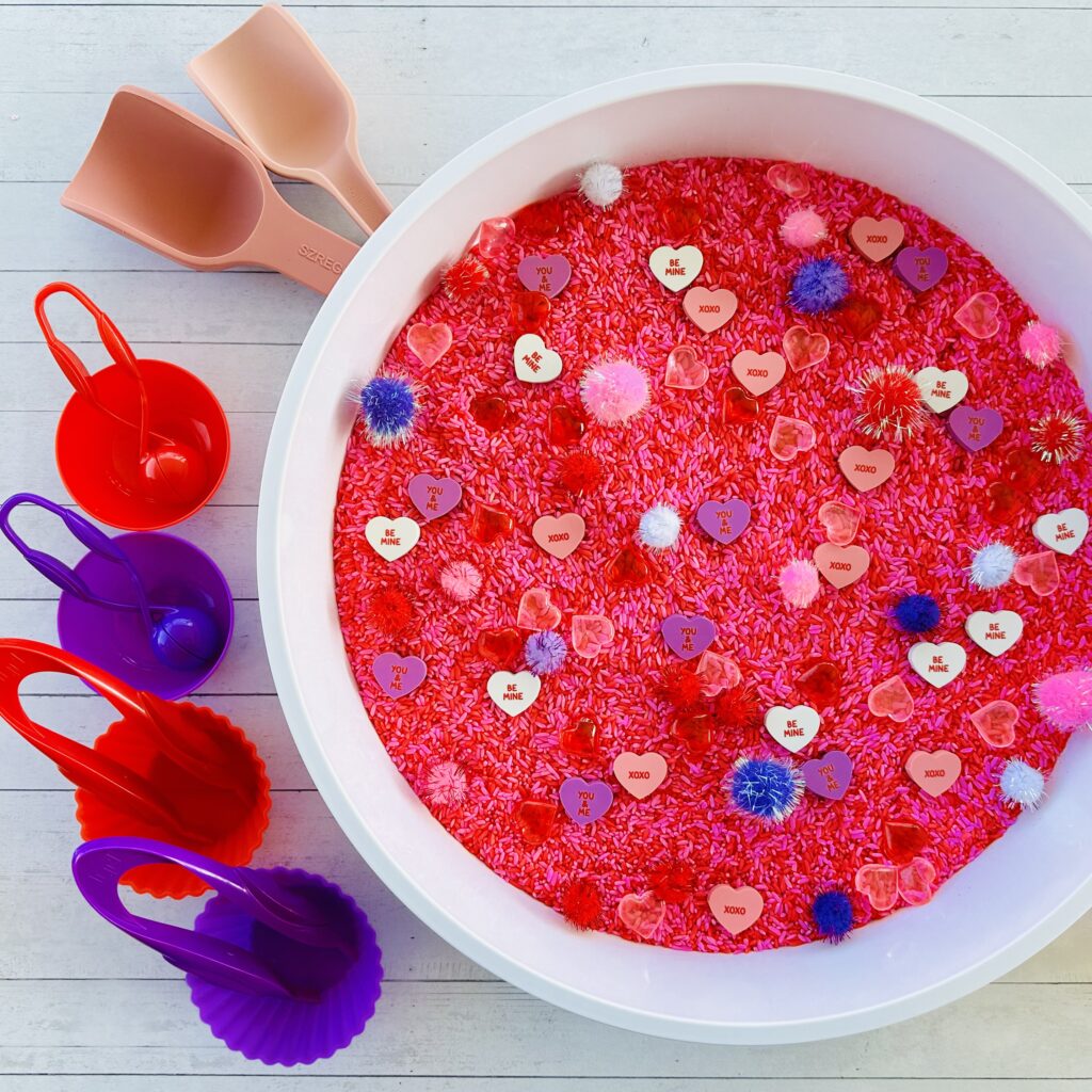 How To Make A Valentine's Day Colored Rice Sensory Bin