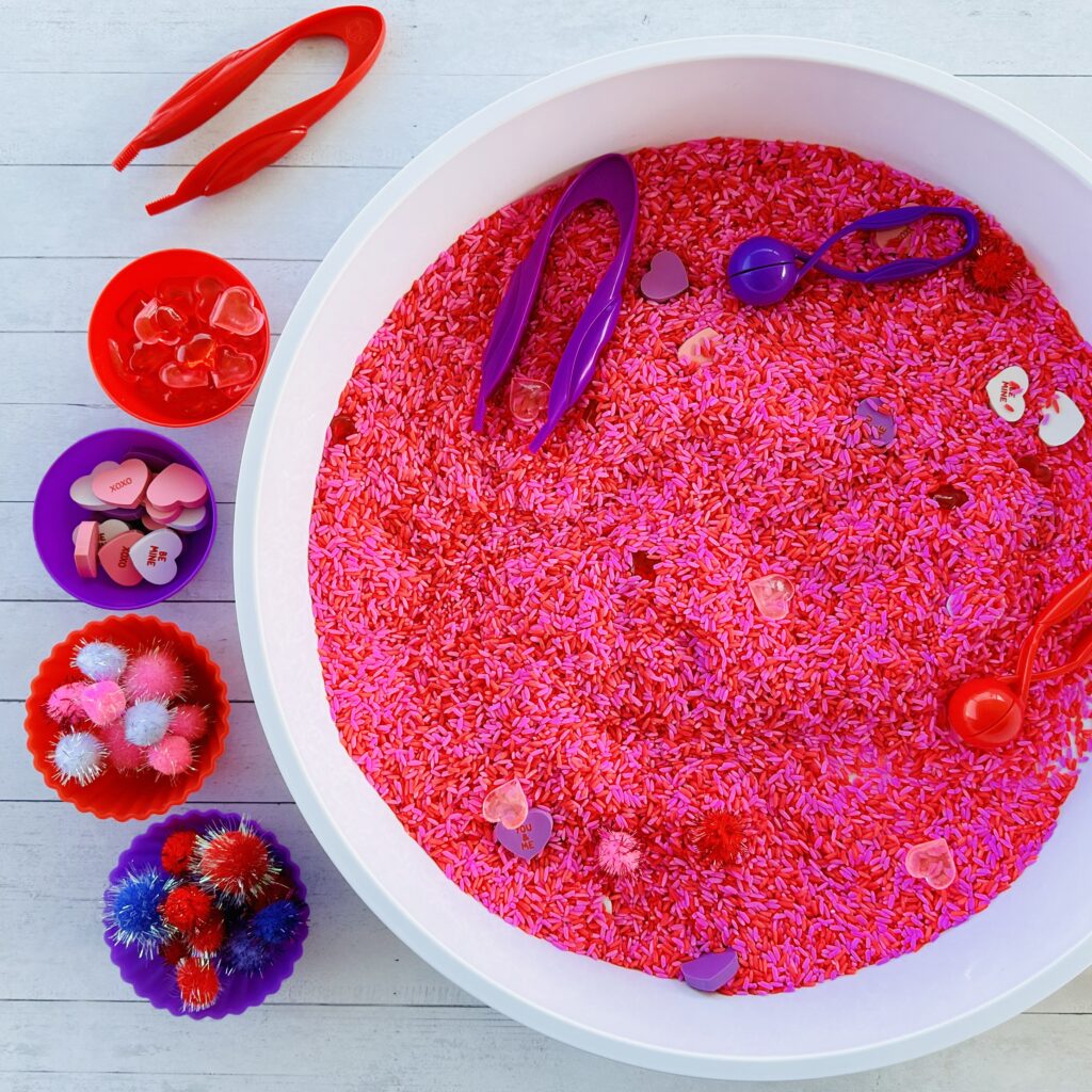 How To Make A Valentine's Day Colored Rice Sensory Bin