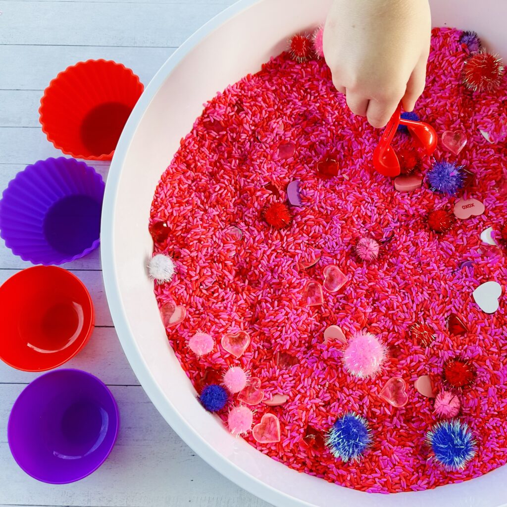 How To Make A Valentine's Day Colored Rice Sensory Bin