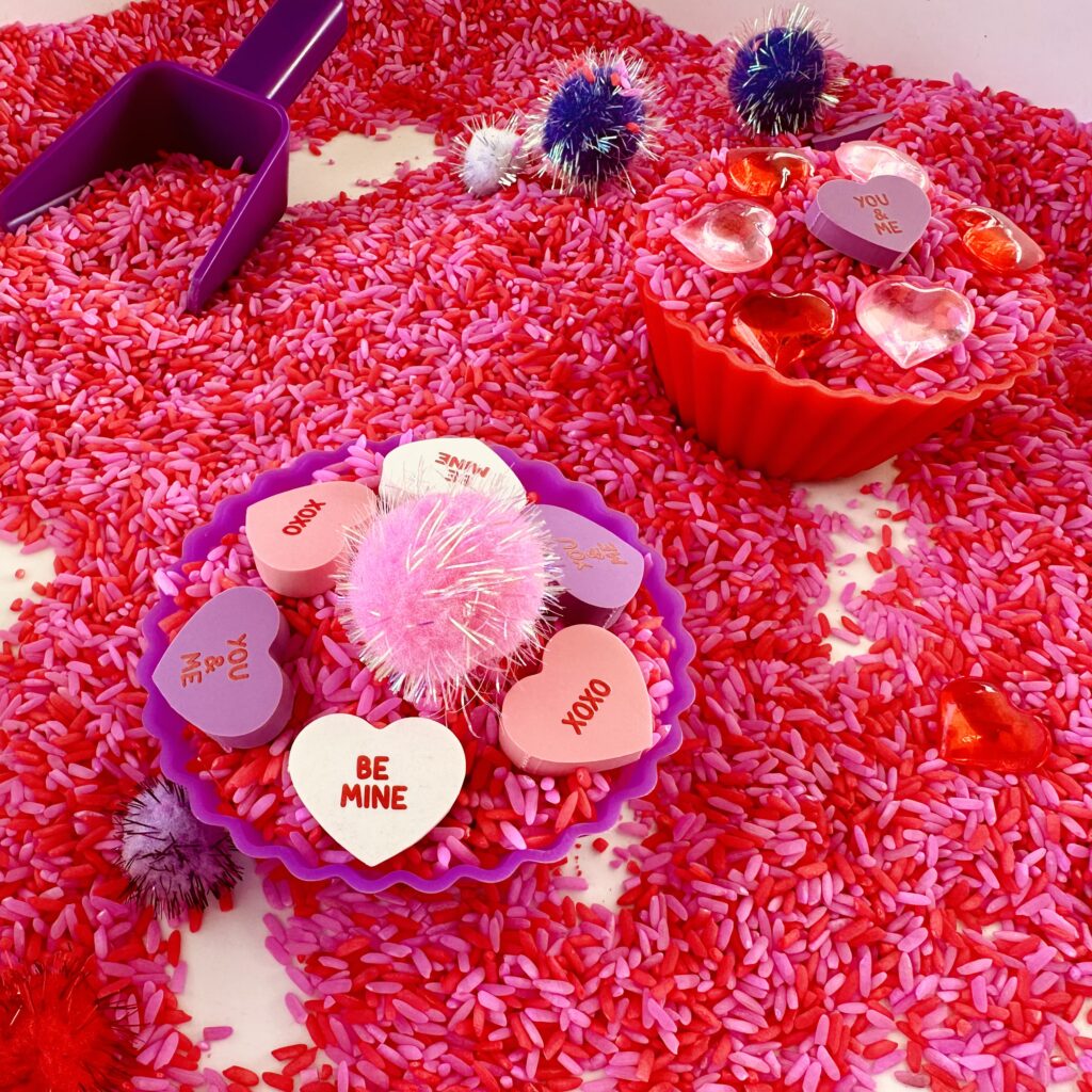 How To Make A Valentine's Day Colored Rice Sensory Bin