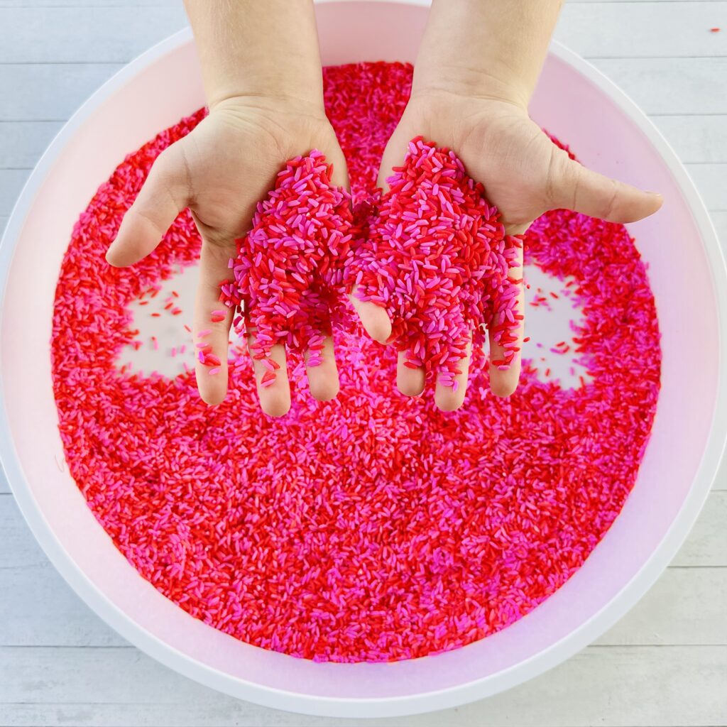 How To Make A Valentine's Day Colored Rice Sensory Bin