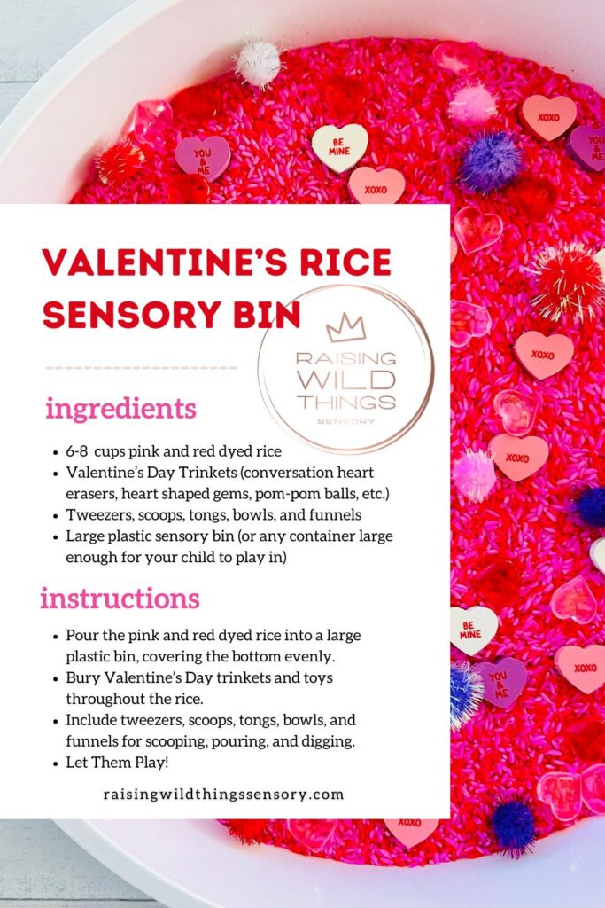 Valentine's Day Colored Rice Sensory Bin Recipe Card