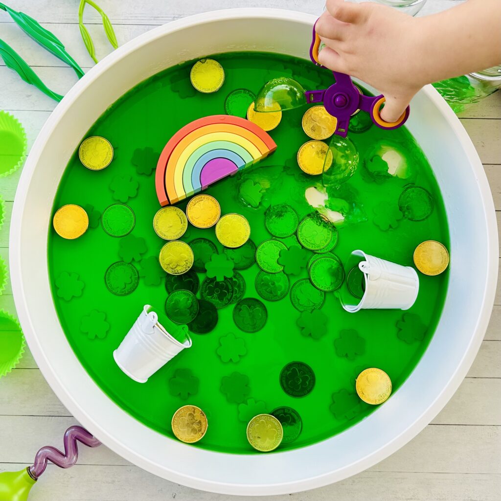 The BEST St. Patrick's Day Jello Sensory Bin