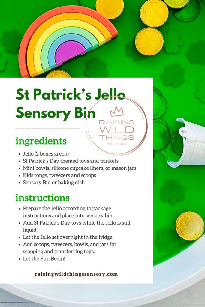 St. Patrick's Day Jello Sensory Bin Recipe Card