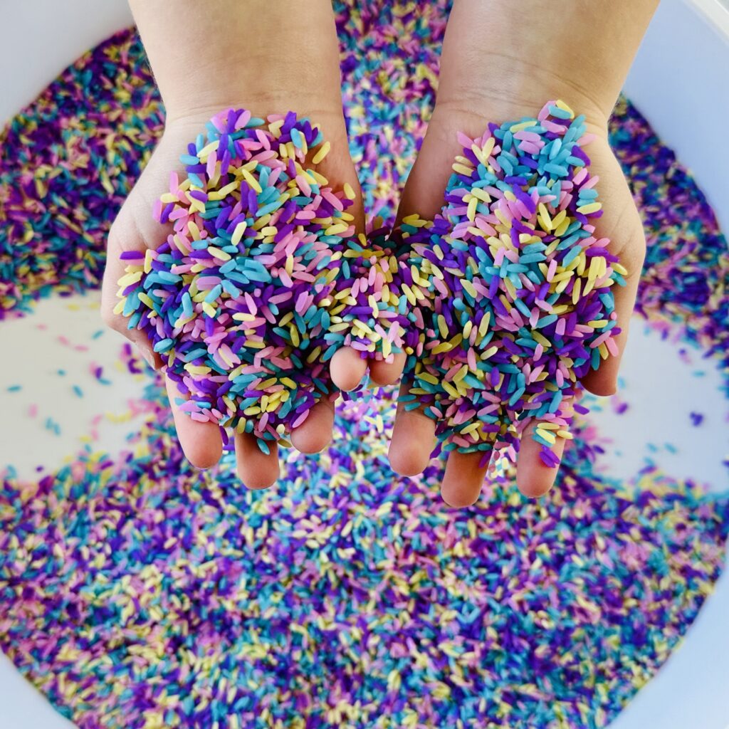 How To Make An Easter Colored Rice Sensory Bin