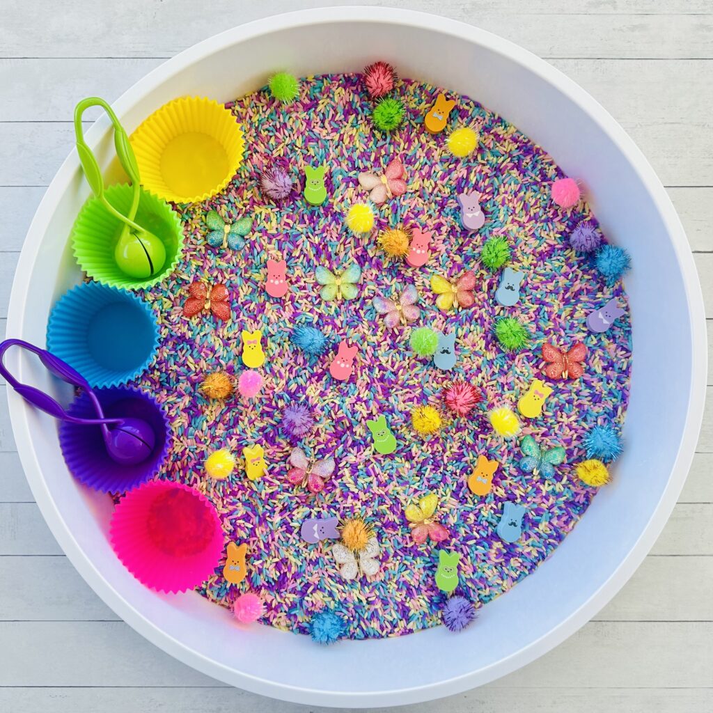 How To Make An Easter Colored Rice Sensory Bin