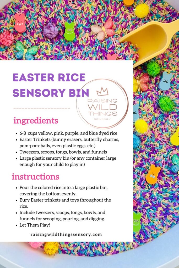 Easter Colored Rice Sensory Bin Recipe Card