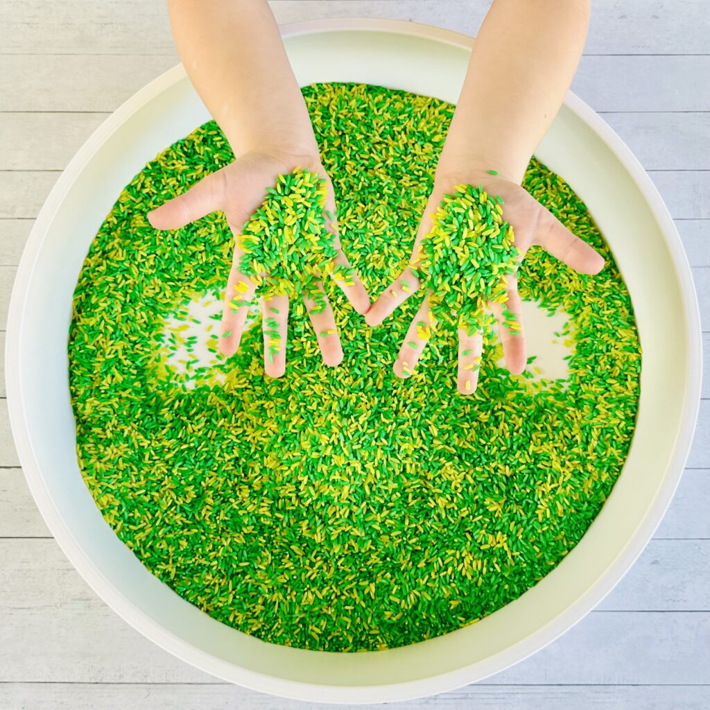 How To Make St. Patrick’s Day Colored Rice Sensory Bin