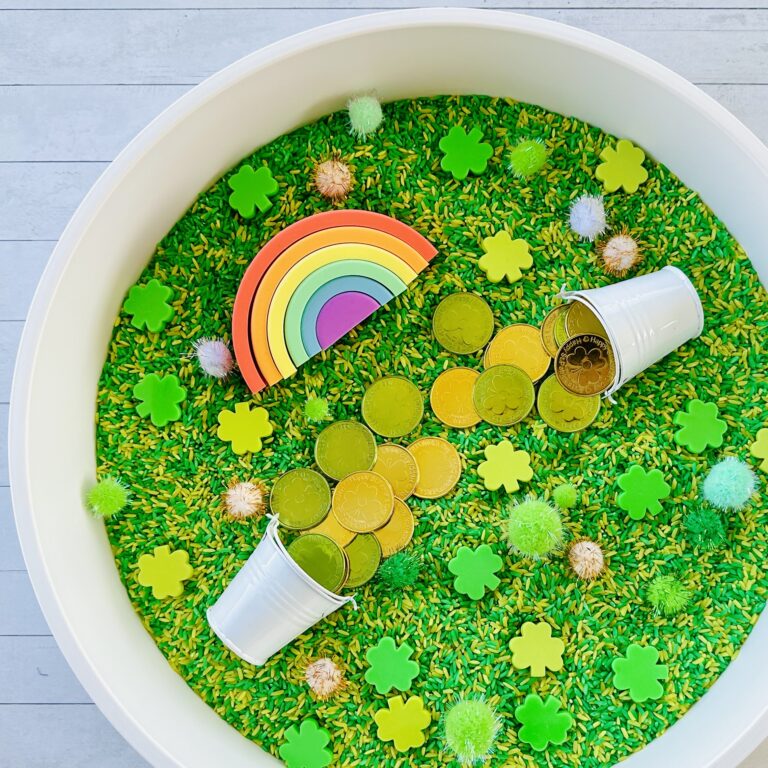 How To Make St. Patrick’s Day Colored Rice Sensory Bin