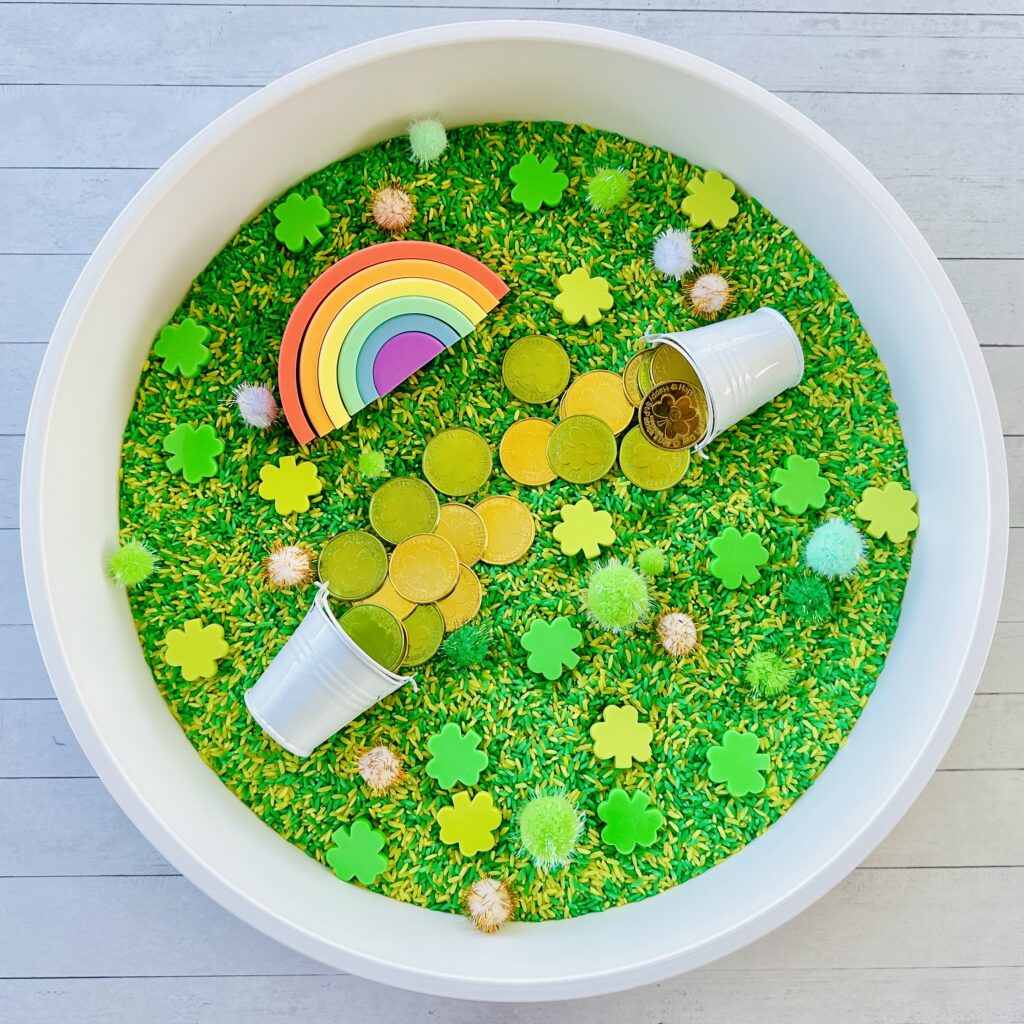 How To Make St. Patrick’s Day Colored Rice Sensory Bin