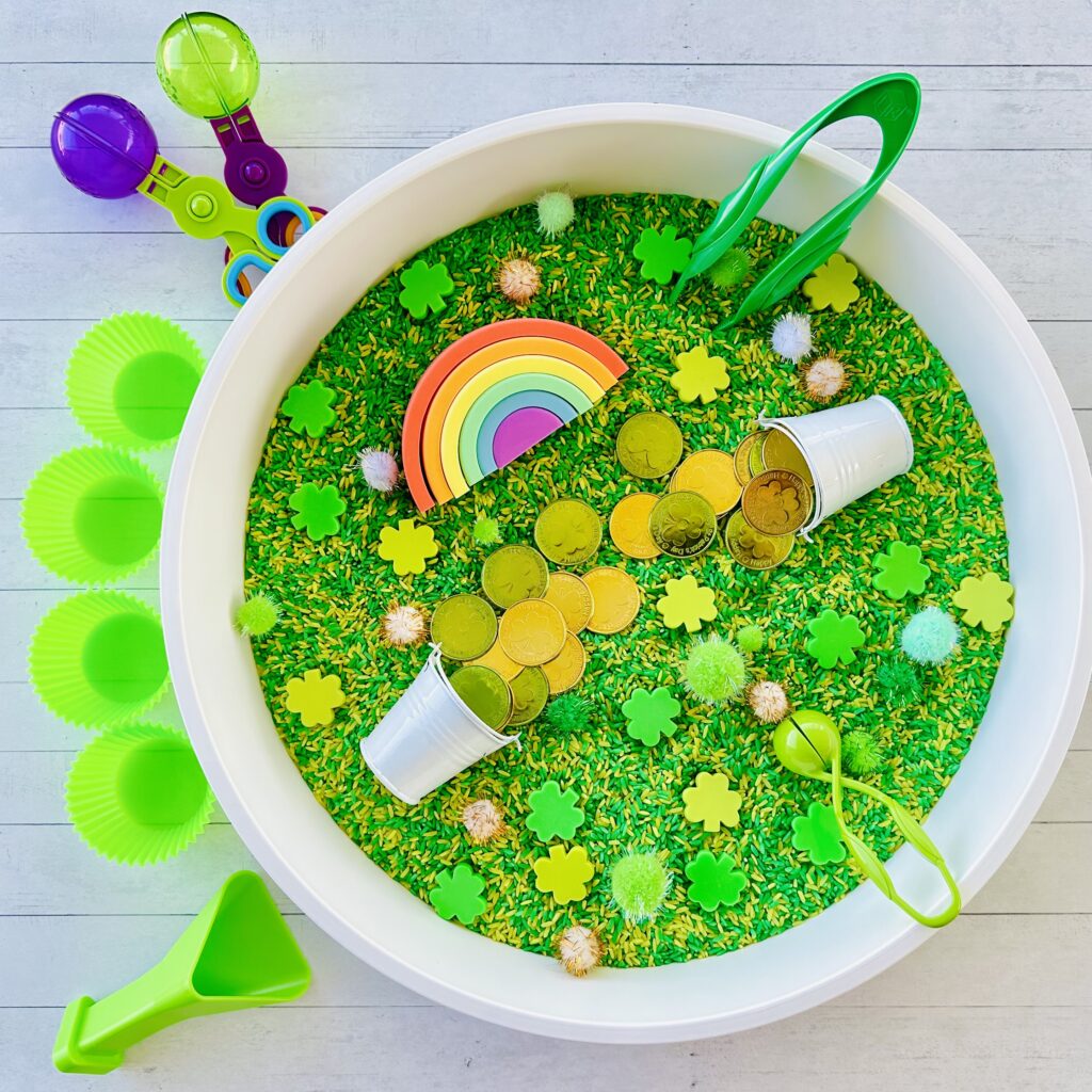 How To Make St. Patrick’s Day Colored Rice Sensory Bin