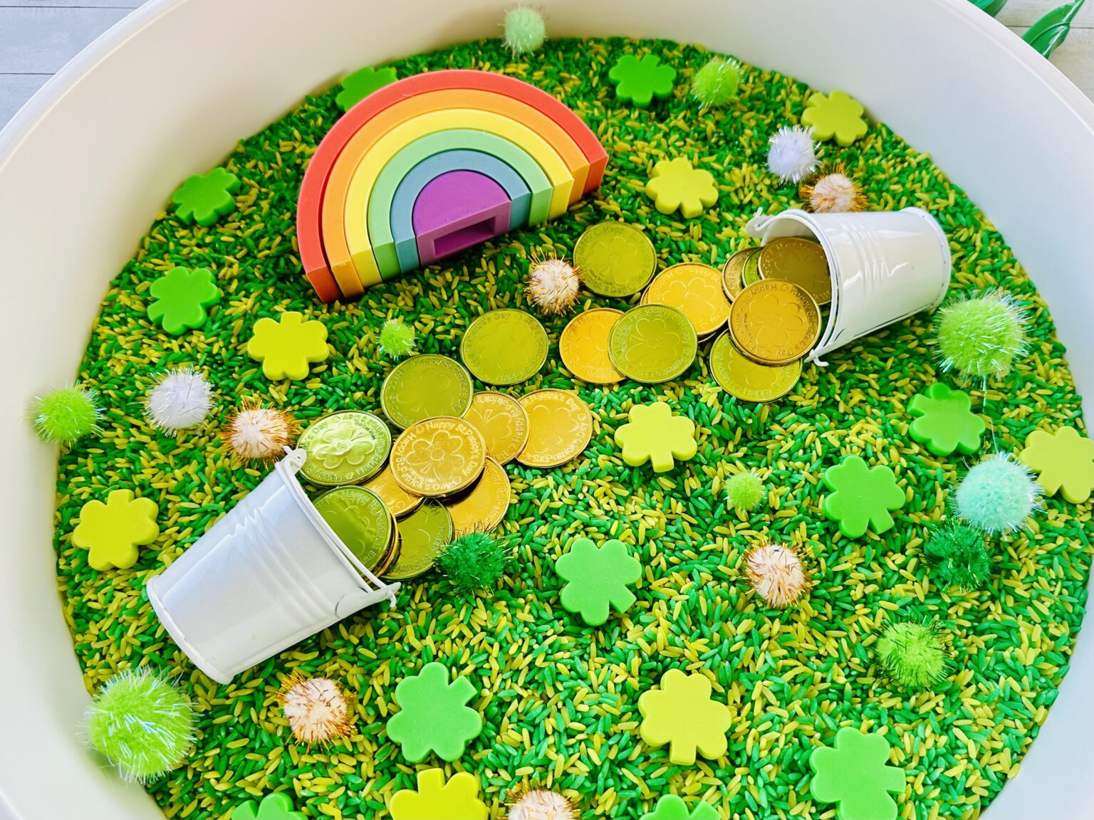 How To Make St. Patrick’s Day Colored Rice Sensory Bin - Raising Wild ...