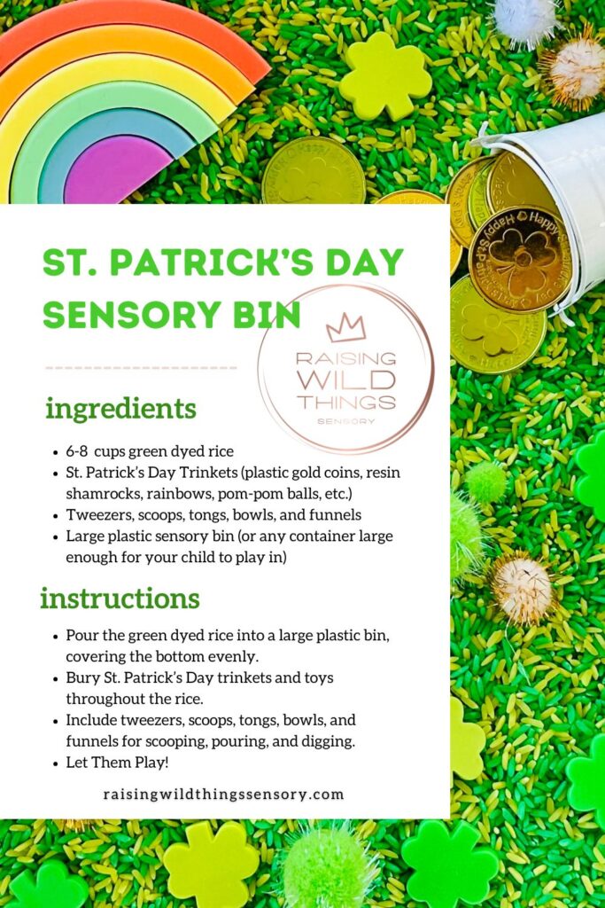 St. Patrick’s Day Colored Rice Sensory Bin Recipe Card