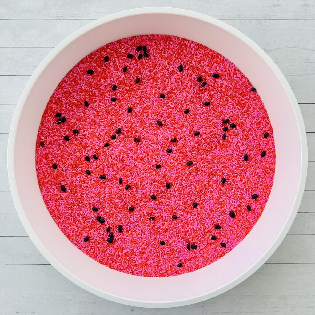How To Make A Watermelon Colored Rice Sensory Bin