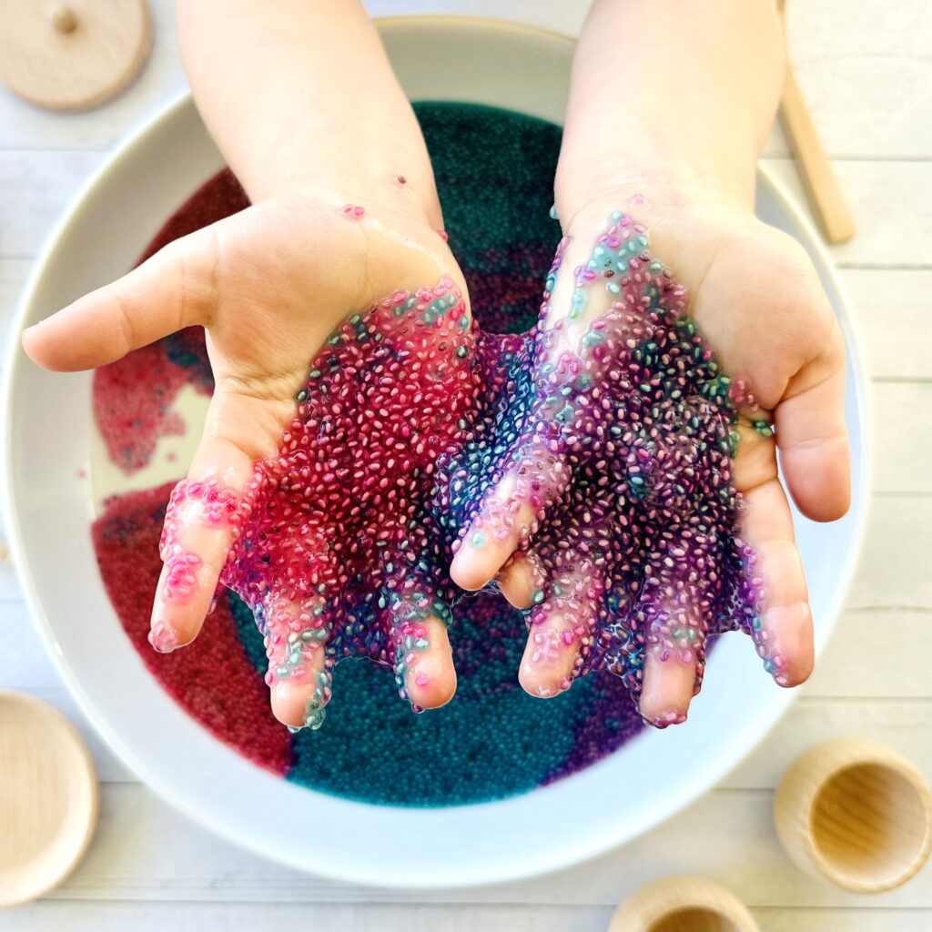 The Best DIY Sensory Bin Fillers -  Taste-Safe Chia Seed Sensory "Slime"