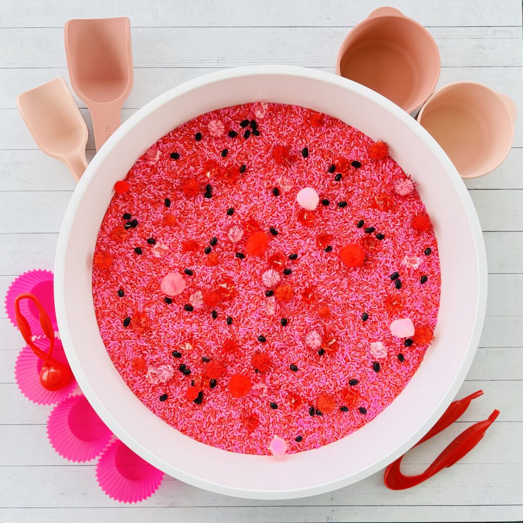 How To Make A Watermelon Colored Rice Sensory Bin