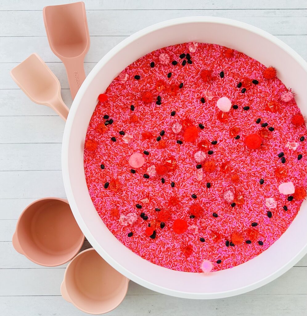 How To Make A Watermelon Colored Rice Sensory Bin