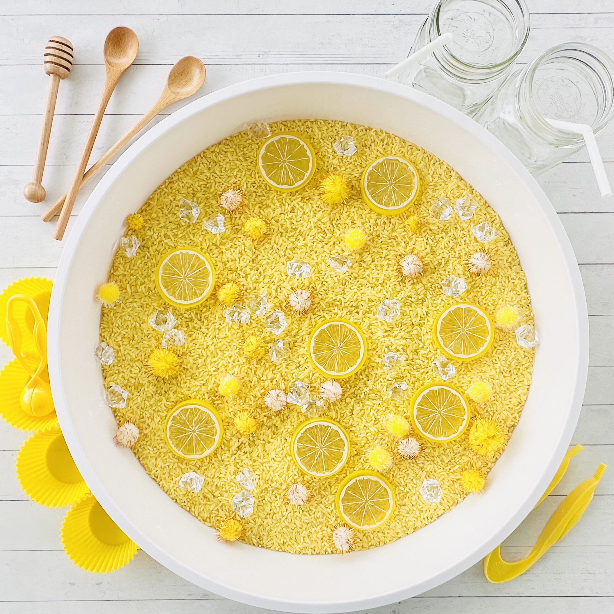 How To Make Lemonade Colored Rice Sensory Bin