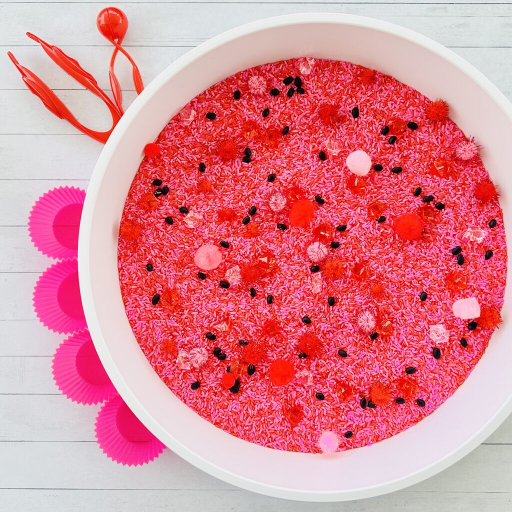 How To Make A Watermelon Colored Rice Sensory Bin